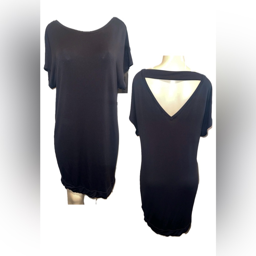 GAP Size Large Black V-Back Sheath Dress Soft Stretch Minimalist L